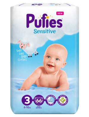 Пуфис, Pufies 3 Midi Sensitive Бебешки пелени 6-10 кг 66 бр.