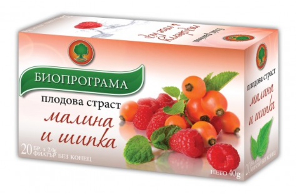 Чай Малина и Шипка филтър 20 броя Биопрограма
