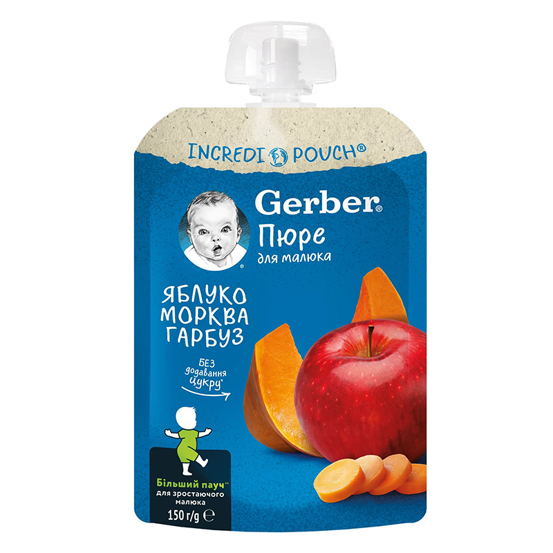 Gerber Пюре от ябълки, моркови и тиква 150 гр пауч