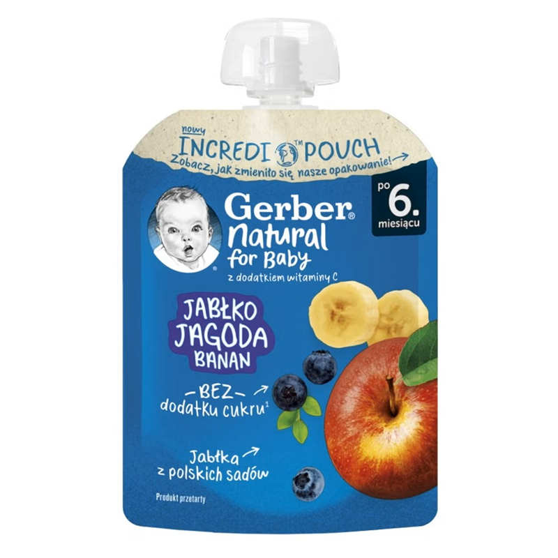 Gerber Пюре от ябълка, боровинка и банан 80 гр пауч