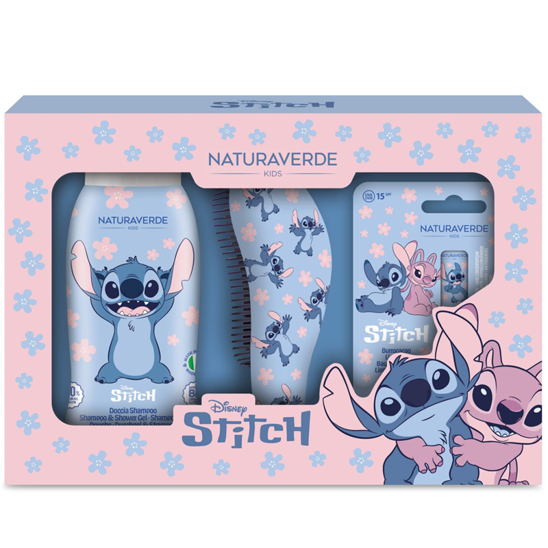 Stitch Шампоан за коса и тяло 250 мл + Балсам за устни 5 мл + Четка за коса