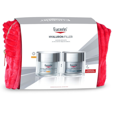 Eucerin Hyaluron Filler при фини линии и бръчки Дневен крем SPF 30 + Нощен крем + несесер